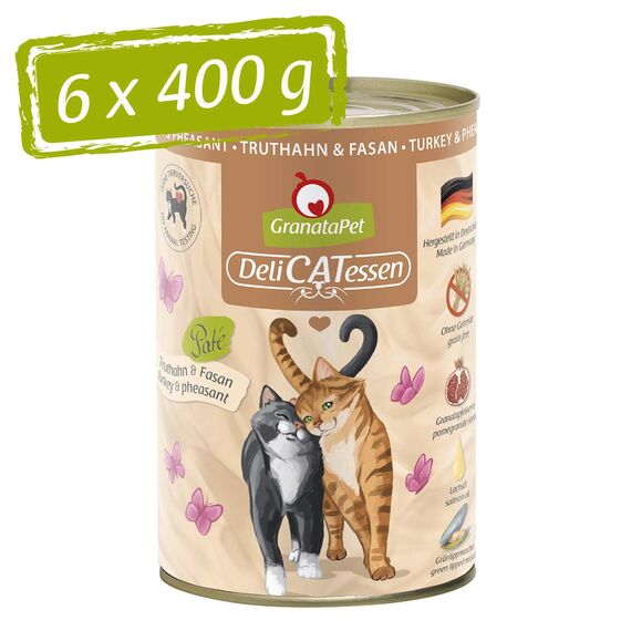GranataPet DeliCatessen Truthahn & Fasan, Nassfutter für Katzen, Katzenfutter für Feinschmecker, Futter ohne Getreide & ohne Zuckerzusätze, 6 x 400 g