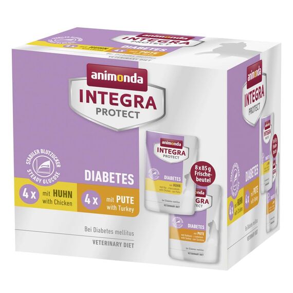 animonda Integra Protect Katzenfutter nass Diabetes mit Huhn + mit Pute (8 x 85g), vom Tierarzt empfohlen bei Diabetes Mellitus, mit Veterinären entwickeltes Diätalleinfutter für Erwachsene Katzen