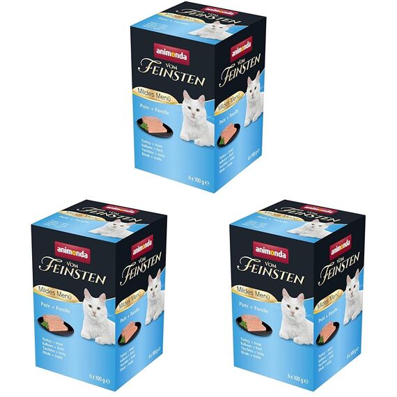 vom Feinsten Mildes Menü Pute + Forelle (6 x 100g), Katzenfutter nass ohne Getreide und Zucker von animonda, leicht verdauliches Katzenfuttermit Putenfleisch (Packung mit 3)