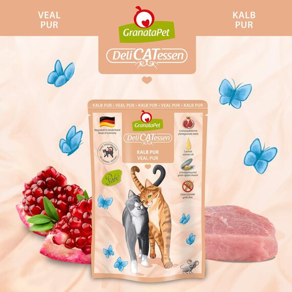 GranataPet DeliCatessen Multipack 2 PUR, Nassfutter für Katzen im Probierpaket, Alleinfuttermittel ohne Getreide, Katzenfutter mit hohem Fleischanteil & hochwertigen Ölen, 6 x 85 g