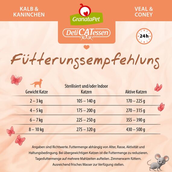 GranataPet Delicatessen Kalb & Kaninchen, 6 x 800 g, Nassfutter für Katzen, Katzenfutter für Feinschmecker, Futter ohne Getreide & ohne Zuckerzusätze