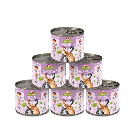 GranataPet DeliCatessen Lamm & Truthahn, Nassfutter für Katzen, Katzenfutter für Feinschmecker, Futter ohne Getreide & ohne Zuckerzusätze, 6 x 200 g