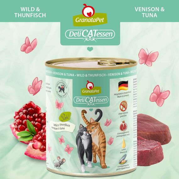 GranataPet DeliCatessen Wild & Thunfisch, Nassfutter für Katzen, Katzenfutter für Feinschmecker, Futter ohne Getreide & ohne Zuckerzusätze, 6 x 800 g