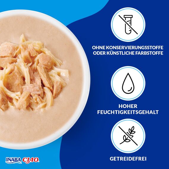INABA Ciao Stew Katzenfutter Nass 86% Feuchtigkeit und Vitamin E, Premium Katzensuppe mit Huhn & Jakobsmuschel 40 g (12er Pack), 100% natürliches Fleisch, Getreidefrei, Zuckerfrei