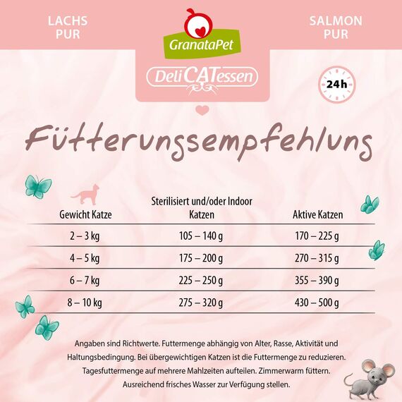 GranataPet DeliCatessen Lachs PUR, Nassfutter für Katzen, Futter ohne Getreide & ohne Zuckerzusätze, Katzenfutter mit hohem Fleischanteil & hochwertigen Ölen, 6 x 80 g