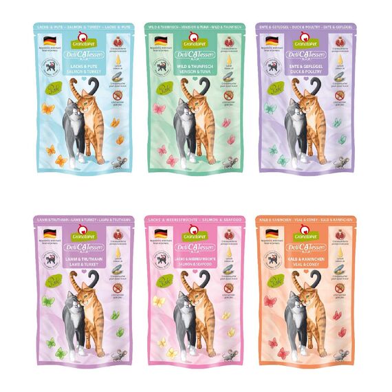 GranataPet DeliCatessen Multipack 1, Nassfutter für Katzen im Probierpaket, Alleinfuttermittel ohne Getreide, Katzenfutter mit hohem Fleischanteil & hochwertigen Ölen, 6 x 85 g
