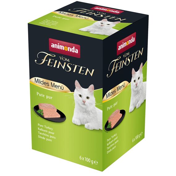 animonda vom Feinsten Mildes Menü Pute Pur(6 x 100g), getreidefreies Katzenfutter nass ohne Zucker, leicht verdauliches Katzenfutter mit Putenfleisch