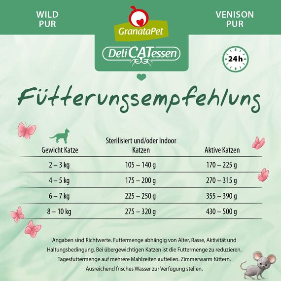 GranataPet DeliCatessen Wild PUR, Nassfutter für Katzen, Futter ohne Getreide & ohne Zuckerzusätze, Katzenfutter mit hohem Fleischanteil & hochwertigen Ölen, 6 x 400 g