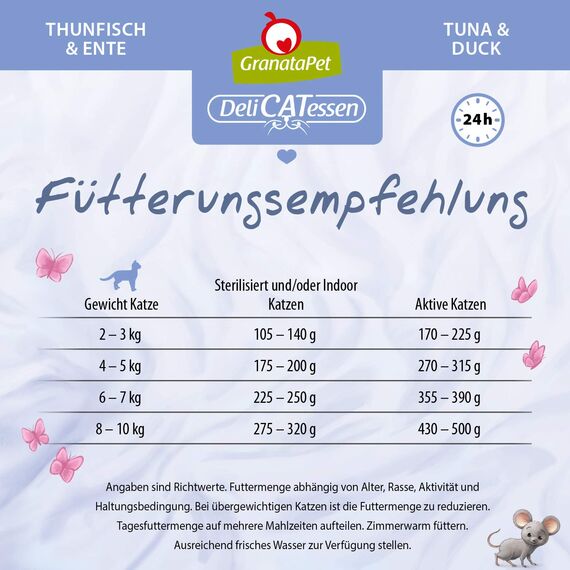 GranataPet DeliCatessen Thunfisch & Ente, Nassfutter für Katzen, Katzenfutter für Feinschmecker, Futter ohne Getreide & ohne Zuckerzusätze, 6 x 400 g