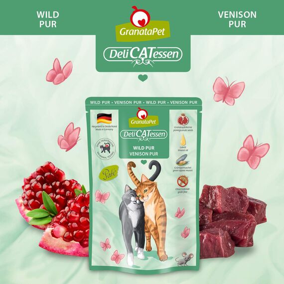 GranataPet DeliCatessen Multipack 2 PUR, Nassfutter für Katzen im Probierpaket, Alleinfuttermittel ohne Getreide, Katzenfutter mit hohem Fleischanteil & hochwertigen Ölen, 6 x 85 g
