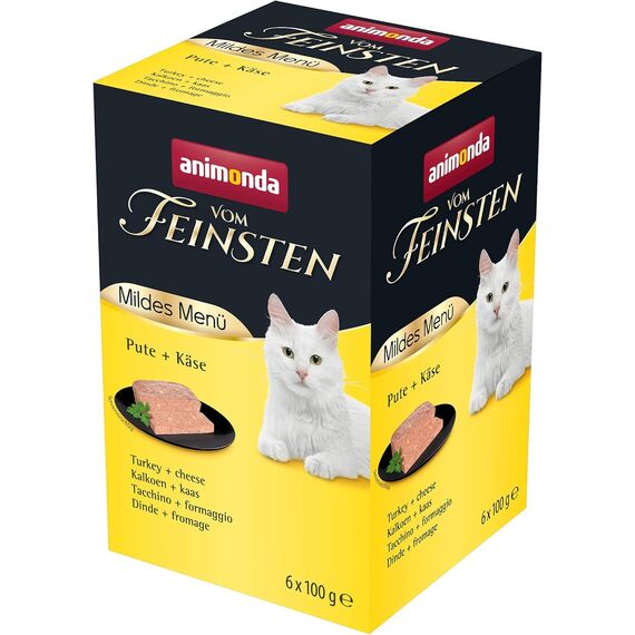 animonda Vom Feinsten Adult Mildes Menü Pute + Käse (6 x 100 g), Nassfutter für sensible Katzen, Katzenfutter ohne Getreide und Zucker, leicht verdauliches Futter mit Putenfleisch