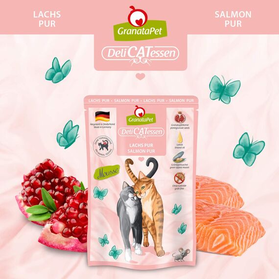GranataPet DeliCatessen Multipack 2 PUR, Nassfutter für Katzen im Probierpaket, Alleinfuttermittel ohne Getreide, Katzenfutter mit hohem Fleischanteil & hochwertigen Ölen, 6 x 85 g