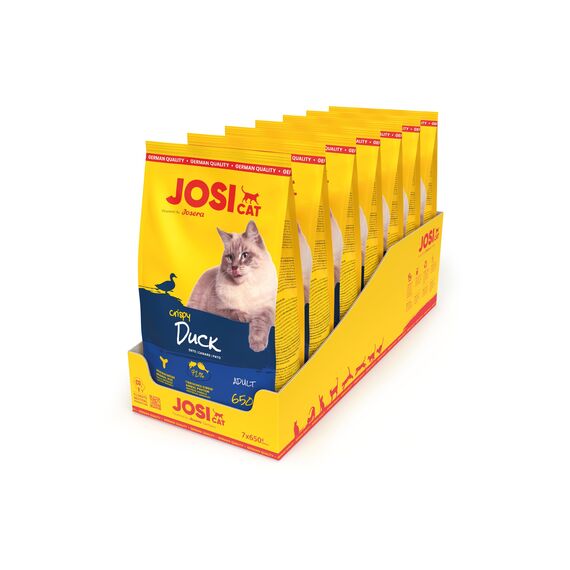 JosiCat Crispy Duck (7 x 650 g) | Adult | Premium Trockenfutter für Katzen | mit köstlicher Ente & wertvollen Fettsäuren | Powered by JOSERA | Katzenfutter | Alleinfuttermittel | 7er Pack