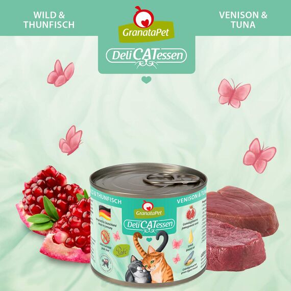GranataPet DeliCatessen Wild & Thunfisch, Nassfutter für Katzen, Katzenfutter für Feinschmecker, Futter ohne Getreide & ohne Zuckerzusätze, 6 x 200 g