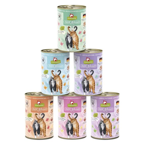 GranataPet DeliCatessen Multipack 1, Nassfutter für Katzen im Probierpaket, Alleinfuttermittel ohne Getreide, Katzenfutter mit hohem Fleischanteil & hochwertigen Ölen, 6 x 400 g