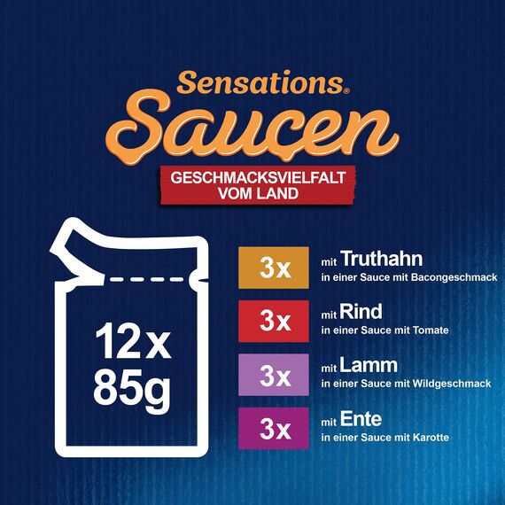 Felix Sensations Saucen Katzenfutter nass, Sorten-Mix, 6er Pack (6 x 12 Beutel à 85g)
