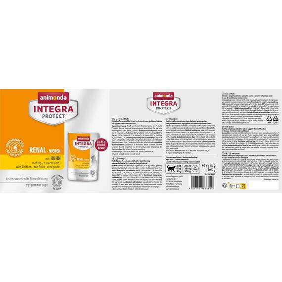 animonda INTEGRA PROTECT Katzenfutter nass Renal (Niere) mit Huhn (8 x 85g), vom Tierarzt empfohlen bei Niereninsuffizienz, mit Veterinären entwickeltes Diätalleinfutter für erwachsene Katzen