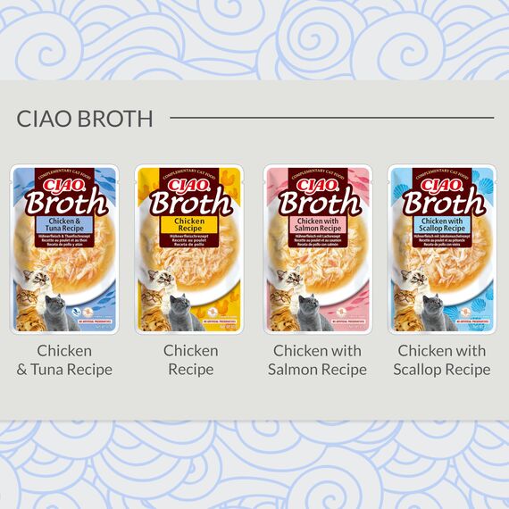INABA Ciao Broth Katzenfutter Nass 88% Feuchtigkeit und Vitamin E, Premium Katzensuppe mit Huhn 40 g (2er Pack), 100% natürliches Fleisch, Getreidefrei, Zuckerfrei