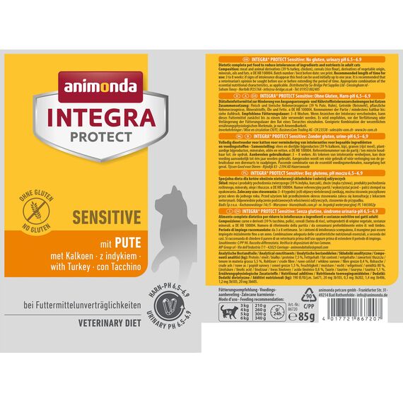 animonda INTEGRA PROTECT Katzenfutter nass Sensitive mit Pute (24 x 85g), vom Tierarzt empfohlen bei Futtermittelallergie, mit Veterinären entwickeltes Diätalleinfutter für erwachsene Katzen