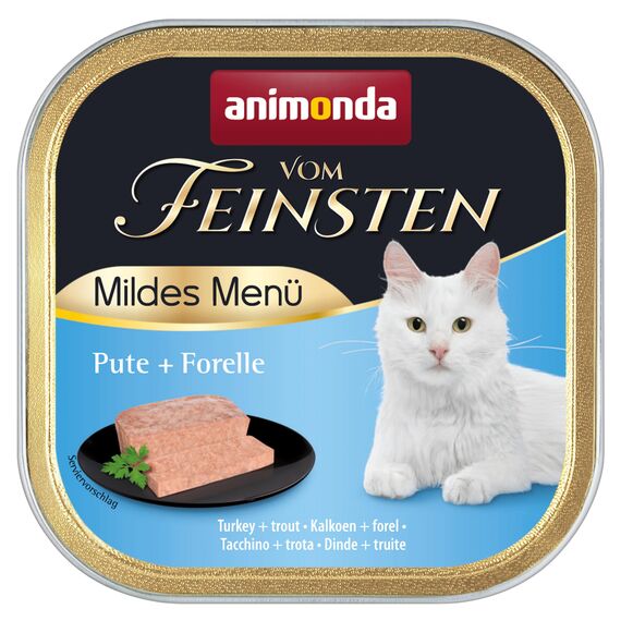 animonda vom Feinsten Mildes Menü Pute + Forelle (6 x 100g), getreidefreies Katzenfutter nass ohne Zucker, leicht verdauliches Katzenfutter mit Putenfleisch