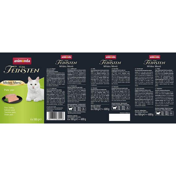 vom Feinsten Mildes Menü Pute Pur(6 x 100g), Katzenfutter nass ohne Getreide und Zucker von animonda, leicht verdauliches Katzenfuttermit Putenfleisch (Packung mit 3)