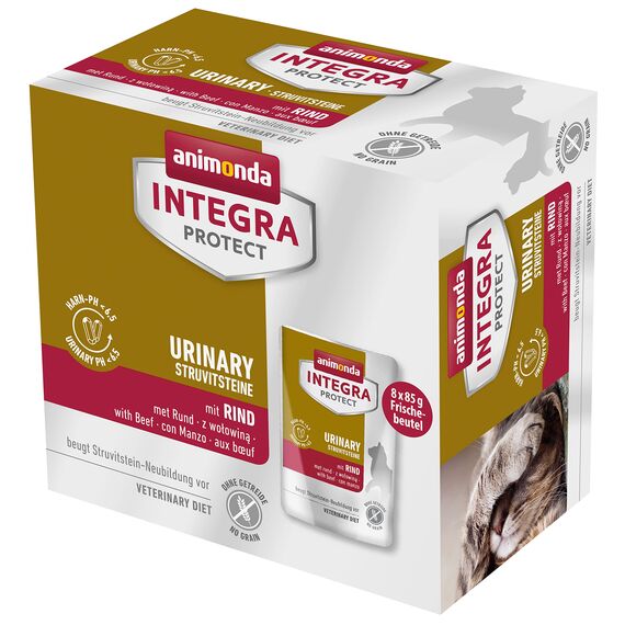 animonda INTEGRA PROTECT Katzenfutter nass Urinary Struvitstein mit Rind (8 x 85g), vom Tierarzt empfohlen bei Harnsteinen, mit Veterinären entwickeltes Diätalleinfutter für erwachsene Katzen