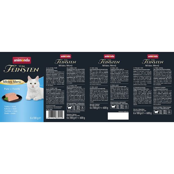 vom Feinsten Mildes Menü Pute + Forelle (6 x 100g), Katzenfutter nass ohne Getreide und Zucker von animonda, leicht verdauliches Katzenfuttermit Putenfleisch (Packung mit 3)