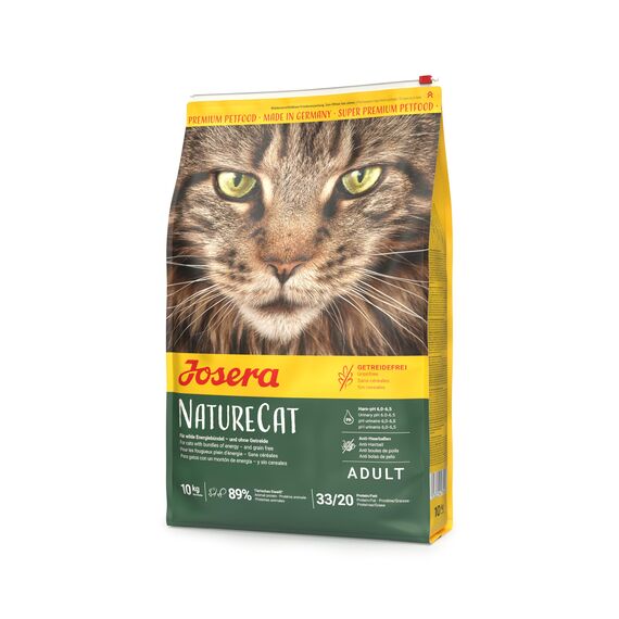 JOSERA NatureCat (1 x 10 kg) | Adult | Premium Trockenfutter für ausgewachsene Katzen | Lachs & Geflügel | erlesene Kräuter & gesunde Früchte | getreidefrei | Katzenfutter | 1er Pack