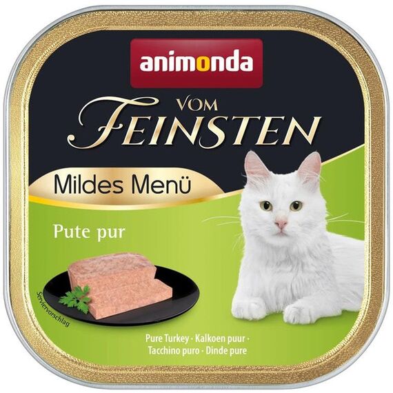 animonda vom Feinsten Mildes Menü Pute Pur (32 x 100g), getreidefreies Katzenfutter nass ohne Zucker, leicht verdauliches Katzenfutter mit Putenfleisch