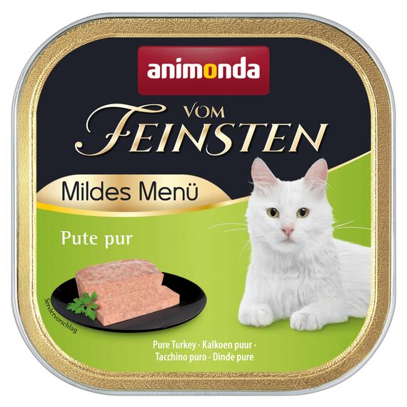 animonda vom Feinsten Mildes Menü Pute Pur(6 x 100g), getreidefreies Katzenfutter nass ohne Zucker, leicht verdauliches Katzenfutter mit Putenfleisch