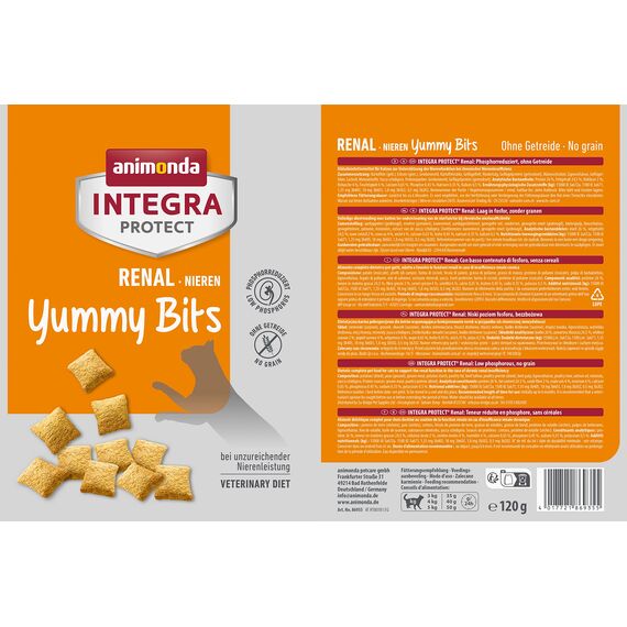 animonda INTEGRA PROTECT RENAL Yummy Bits (6 x120g), getreidefreier Katzensnack, Katzenleckerlies ohne Zucker bei Niereninsuffizienz vom Tierarzt empfohlen