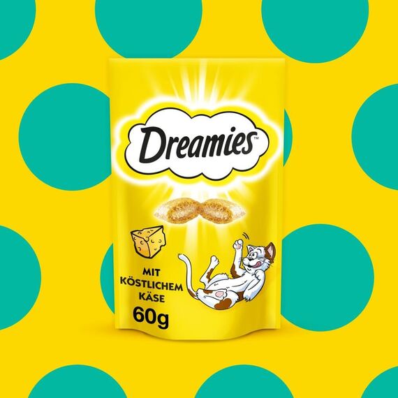 Dreamies Katzensnacks mit Käsegeschmack, 6er Pack, 6x60g – Außen knusprige & innen cremige Katzenleckerlis