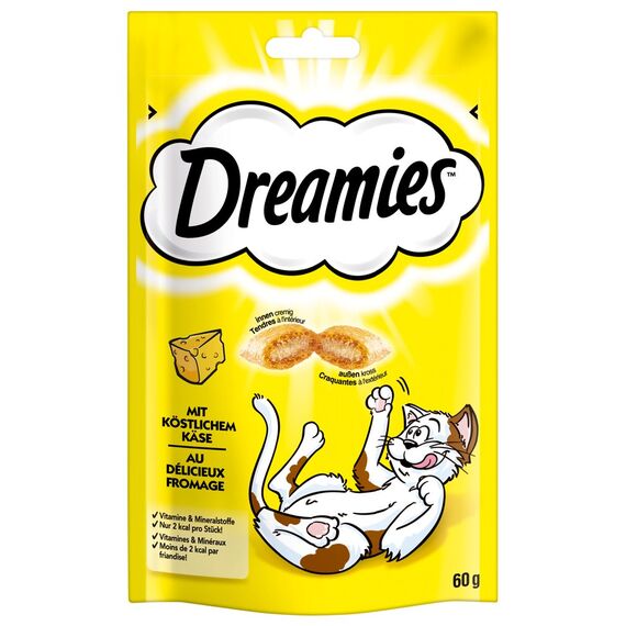 Dreamies Katzensnacks mit Käsegeschmack, 12er Pack, 6x60g – Außen knusprige & innen cremige Katzenleckerlis