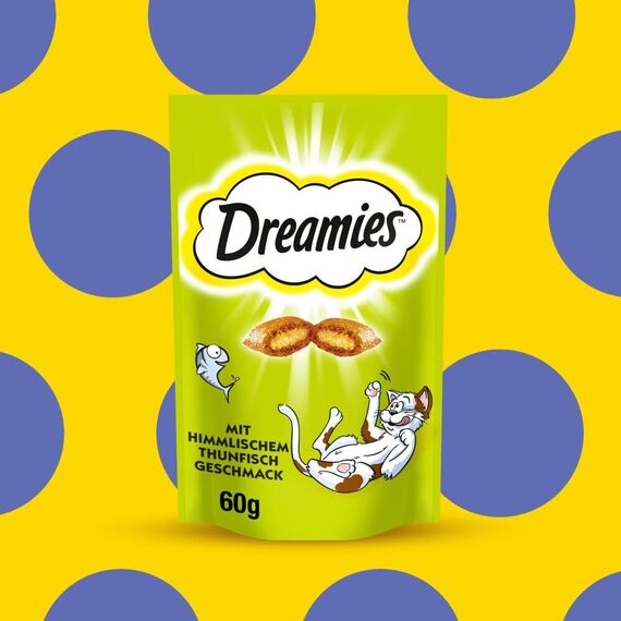 Dreamies Klassiker Katzensnacks mit Thunfisch – Traumhaft knusprige Taschen mit zarter Füllung – 6 x 60g