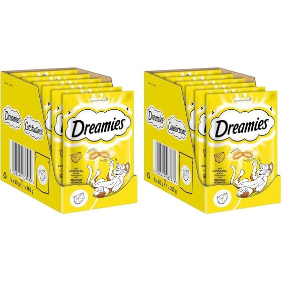 Dreamies Katzensnacks mit Käsegeschmack, 12er Pack, 6x60g – Außen knusprige & innen cremige Katzenleckerlis