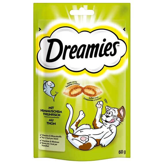 Dreamies Klassiker Katzensnacks mit Thunfisch – Traumhaft knusprige Taschen mit zarter Füllung – 6 x 60g (Packung mit 2)