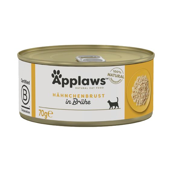 Applaws Premium Natural Katzenfutter Nass, Huhn in Brühe 70g Dose (Packung 24x70g)