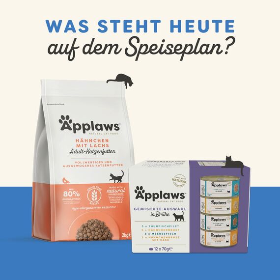 Applaws 100% natürliches Premium-Nassfutter für Katzen, Hühnerbrust und Thunfischfilet mit Lachs in Brühe - Packung mit 24 x 70g Dosen