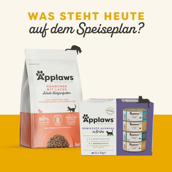 Applaws 100 % natürliches Nassfutter für ausgewachsene Katzen, Hähnchenbrust mit Hühnerleber in Brühe, 24 × 70 g Dosen