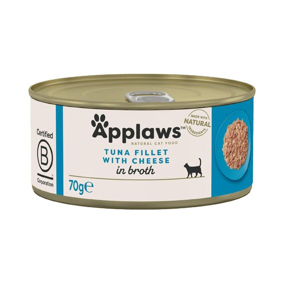 Applaws Premium Natural Katzenfutter Nass, Thunfisch mit Käse in Brühe 70g Dose (24x70g)