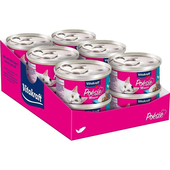 Vitakraft Poésie Mousse, Katzennassfutter, luftige Mousse mit Lachs, in Vorratsgröße, ohne Zusatz von Zucker (12x 85g)