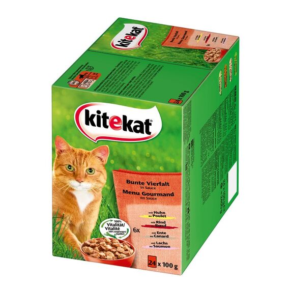 Kitekat Katzenfutter Nassfutter Bunte Vierfalt in Sauce, 48 Portionsbeutel (2 x 24 x 85g)