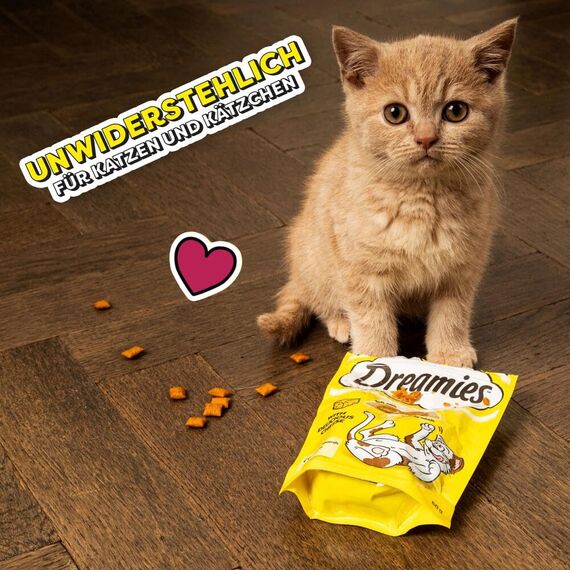 Dreamies Katzensnacks mit Käsegeschmack, 6er Pack, 6x60g – Außen knusprige & innen cremige Katzenleckerlis