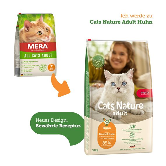 MERA Cats Huhn 2kg, Katzenfutter trocken für ausgewachsene Katzen, getreidefrei & nachhaltig, Katzen Trockenfutter mit hohem Fleischanteil (Packung mit 3)