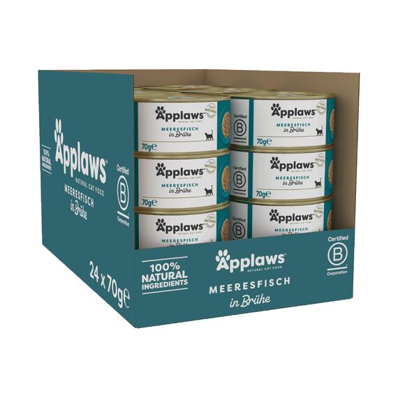 Applaws 100% natürliches Premium-Nassfutter für Katzen, Meeresfisch in Brühe - Packung mit 24 x 70g Dosen