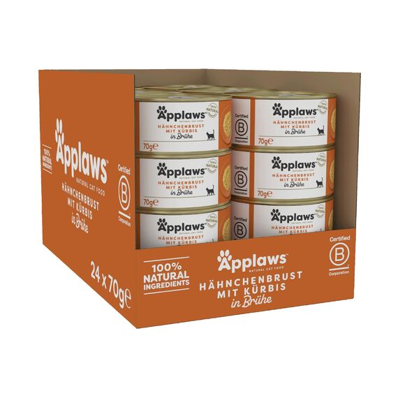 Applaws 100% natürliches Premium-Nassfutter für Katzen, Hühnerbrust mit Kürbis in Brühe - Packung mit 24 x 70g Dosen