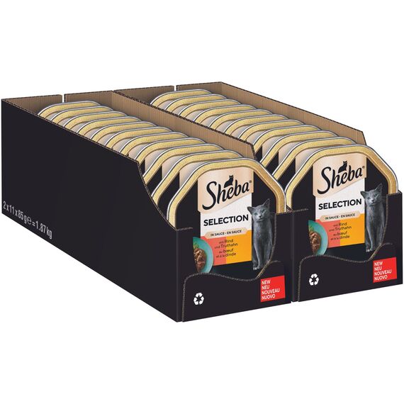 SHEBA Schale Nassfutter für Katzen Selection in Sauce mit Rind und Truthahn 2 x 11 x 85g