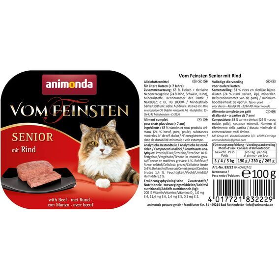 animonda vom Feinsten Senior, Nassfutter für ältere Katzen ab 7 Jahren, mit Rind, 6 x 100g
