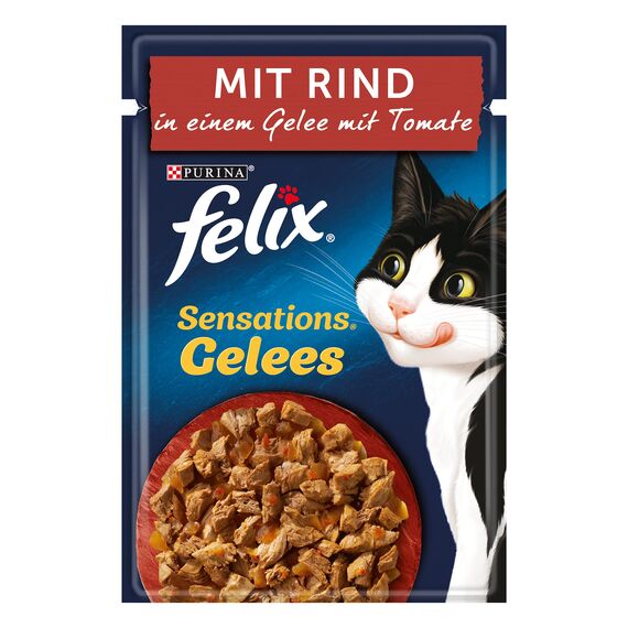 Felix Sensations Gelees Katzenfutter nass, mit Rind und Tomate in Gelee, 26er Pack (26 x 85g)