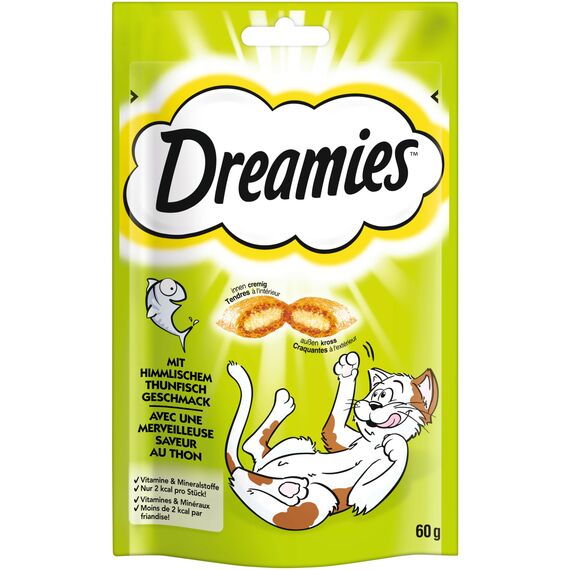Dreamies Klassiker Katzensnacks mit Thunfisch – Traumhaft knusprige Taschen mit zarter Füllung – 6 x 60g